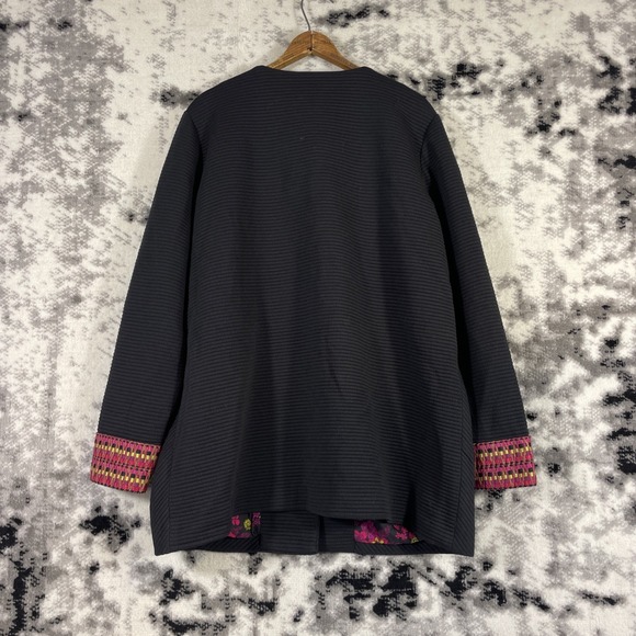 Susan Graver Jacket Womens Size 16 Black Button Up Ribbed Stretch Knit Cuff‎ - Picture 2 of 13